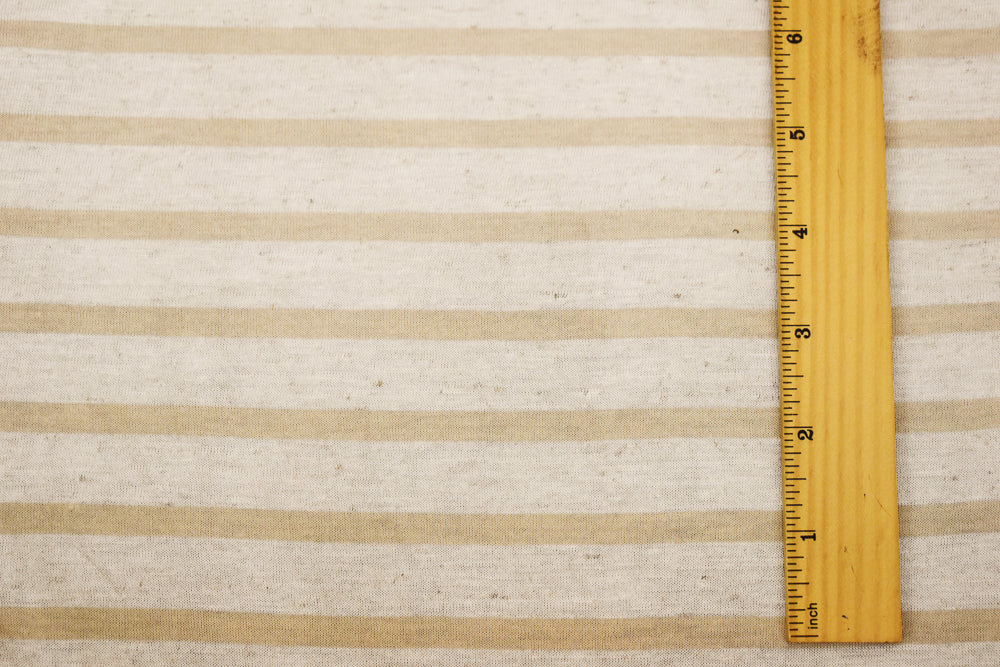 Beige-Gray-White Cotton Poly Striped Tissue Jersey Knit Fabric - Image 2