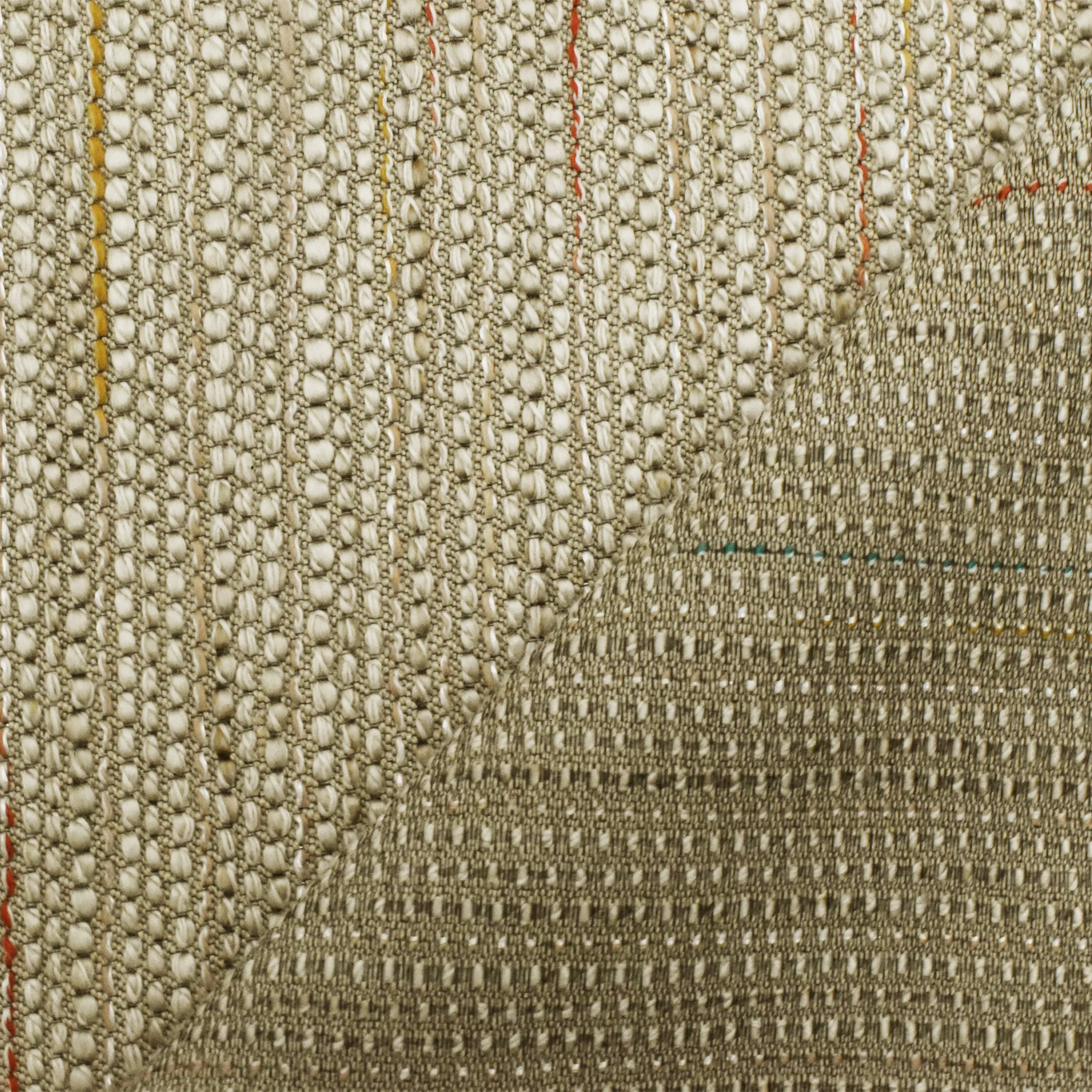 Beige-Green-Multi Slubbed Stripe Textured Woven Jacketing Fabric - Image 2