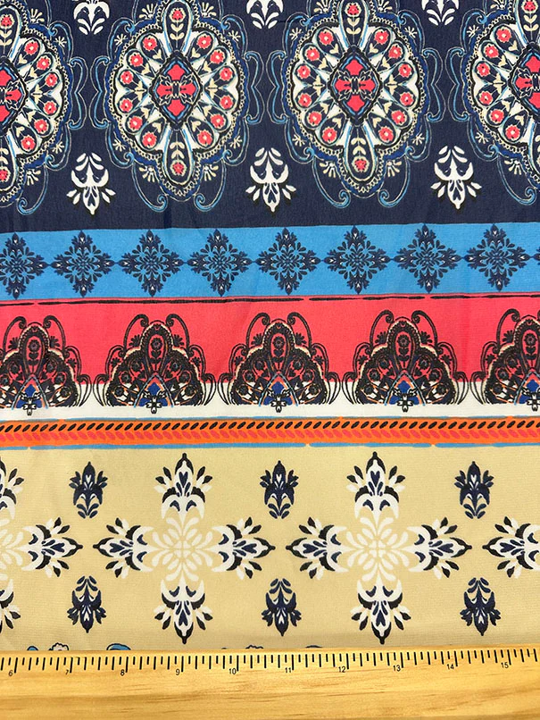 Beige Multi Floral Medallion Print Stripe Chiffon Fabric - Image 3