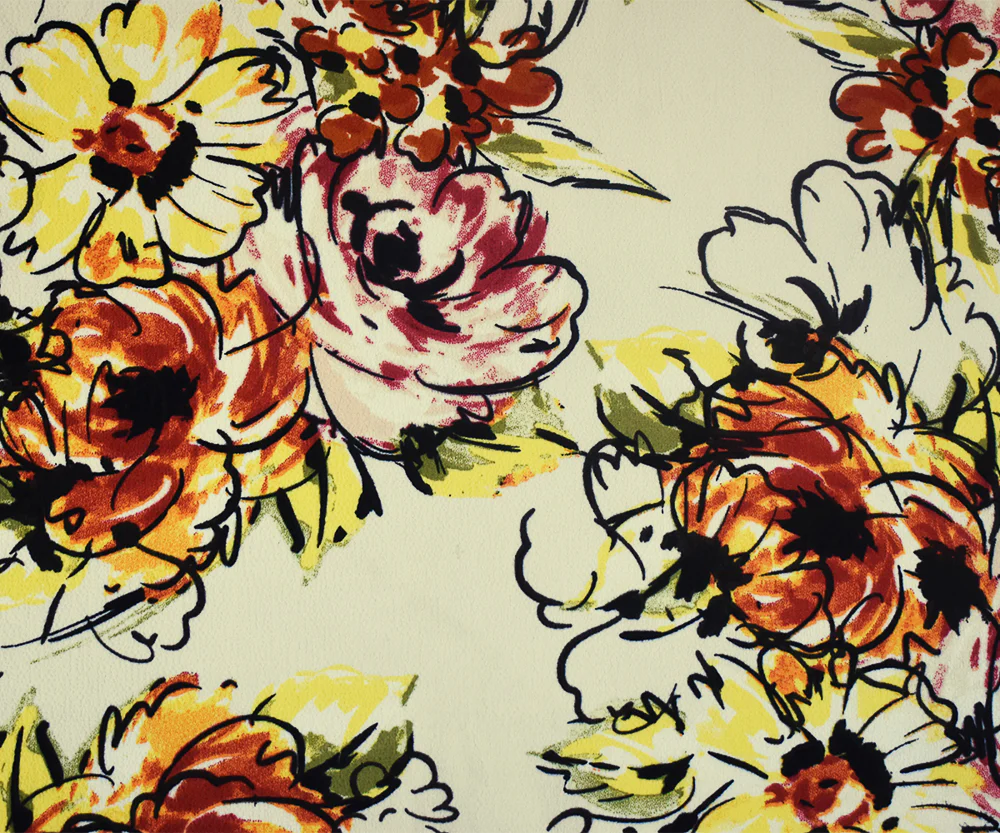 Beige-Multi Floral Printed Stretch Poly Spandex Ghost Crepe Woven Fabric - Image 3