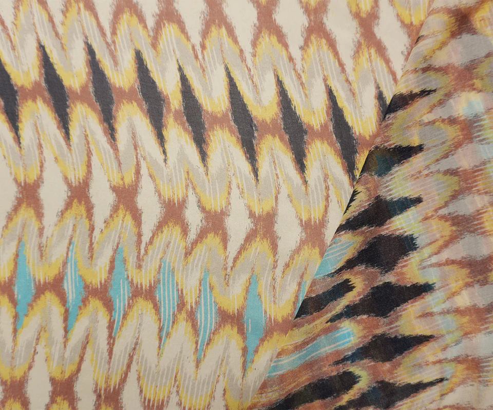 Beige-Multi Silk Ikat Printed Chiffon Woven Fabric - Image 3