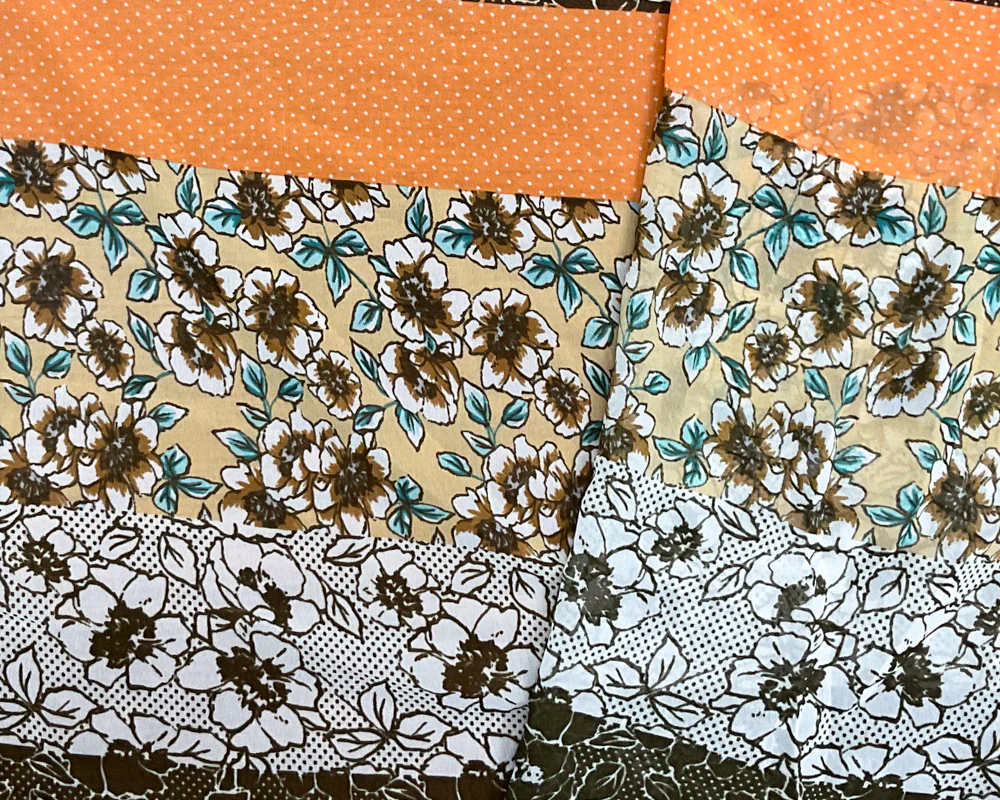 Beige-Orange-Multi Poly Stripe Floral Printed Chiffon Woven Fabric - Image 2
