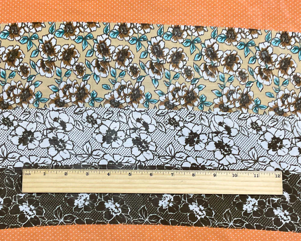 Beige-Orange-Multi Poly Stripe Floral Printed Chiffon Woven Fabric - Image 4