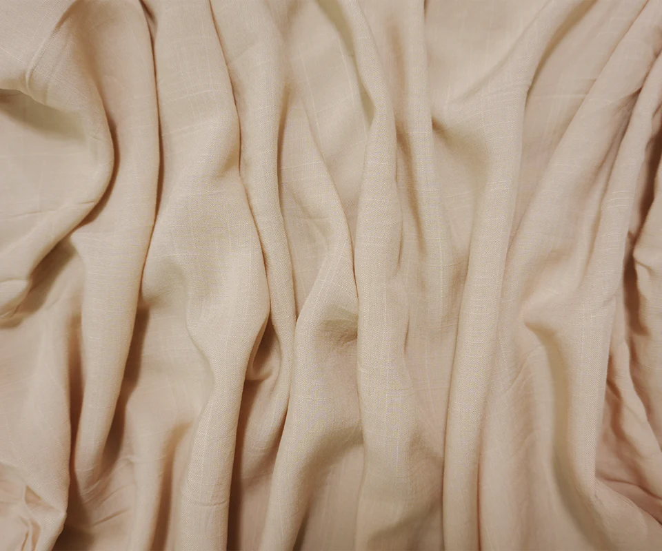 Beige Rayon Solid Cross Hatch Linen-Look Challis Woven Fabric - Image 3
