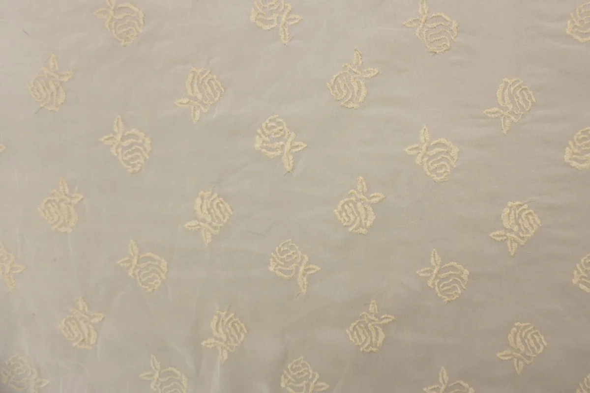 Beige Silk Floral Embroidered Chiffon Woven Fabric - Image 4
