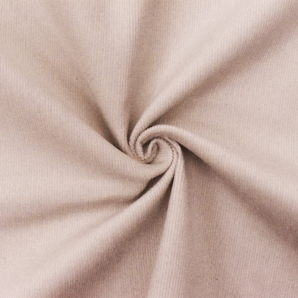 Beige Solid Stretch Cotton Spandex Featherwale Corduroy Woven Fabric