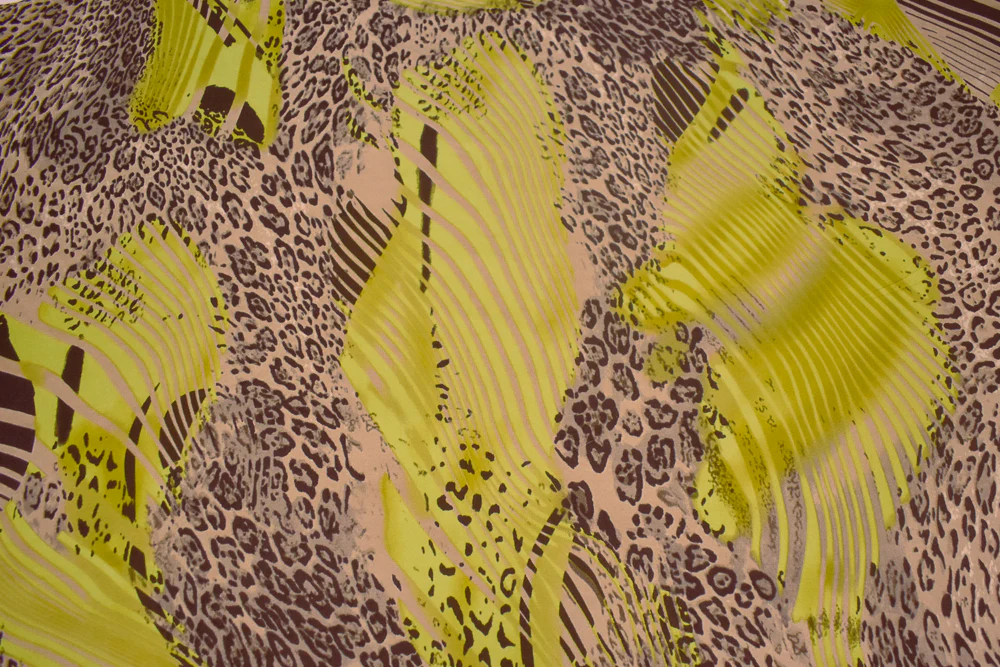 Beige-Yellow-Multi Cheetah Stripes Printed Stretch Silk Jersey Knit Fabric - Image 2