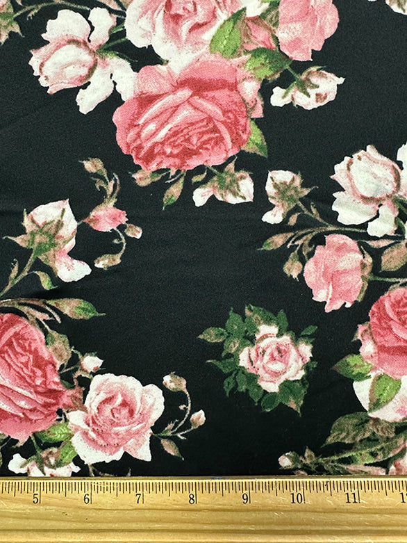 Black and Pink Multi Floral Print Scuba Knit Fabric - Image 3