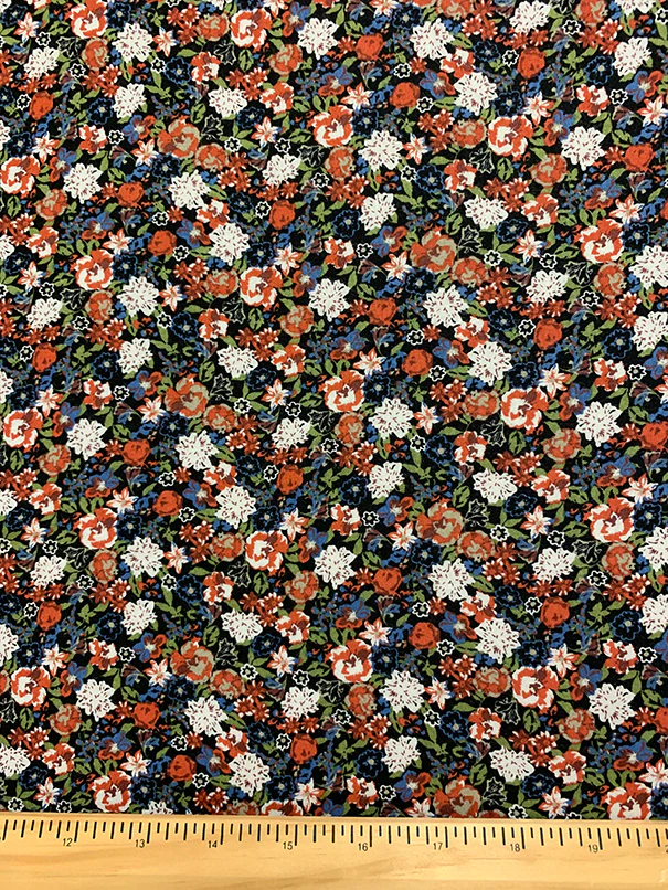 Black and Rust Multi Floral Print Rayon Challis Fabric - Image 3