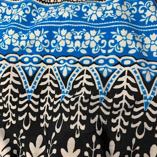Black/Aqua/White Deco Matte Jersey Knit Fabric