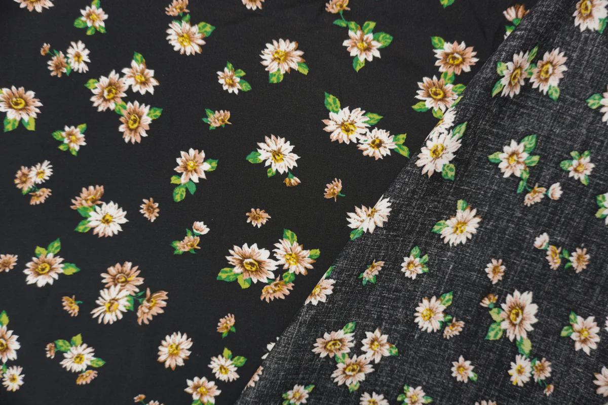 Black-Beige-Multi Rayon Floral Printed Challis Woven Fabric - Image 2