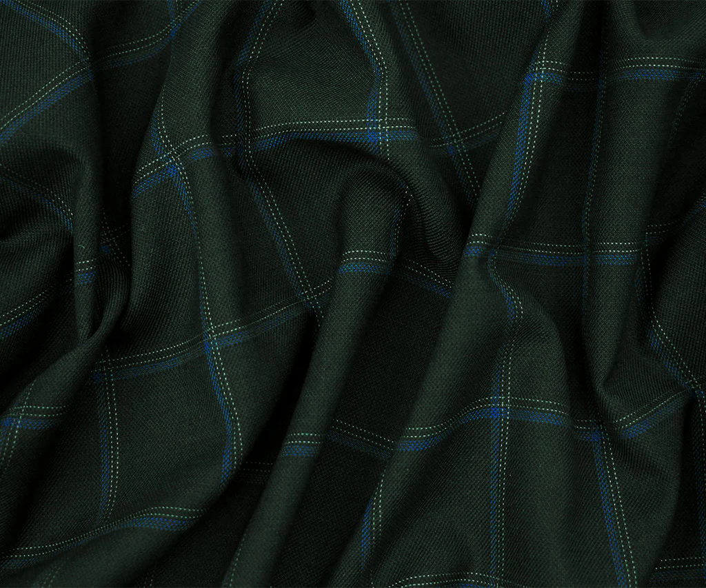 Black-Blue-Gray Tropical Poly Wool Check Twill Suiting Woven Fabric - Image 2