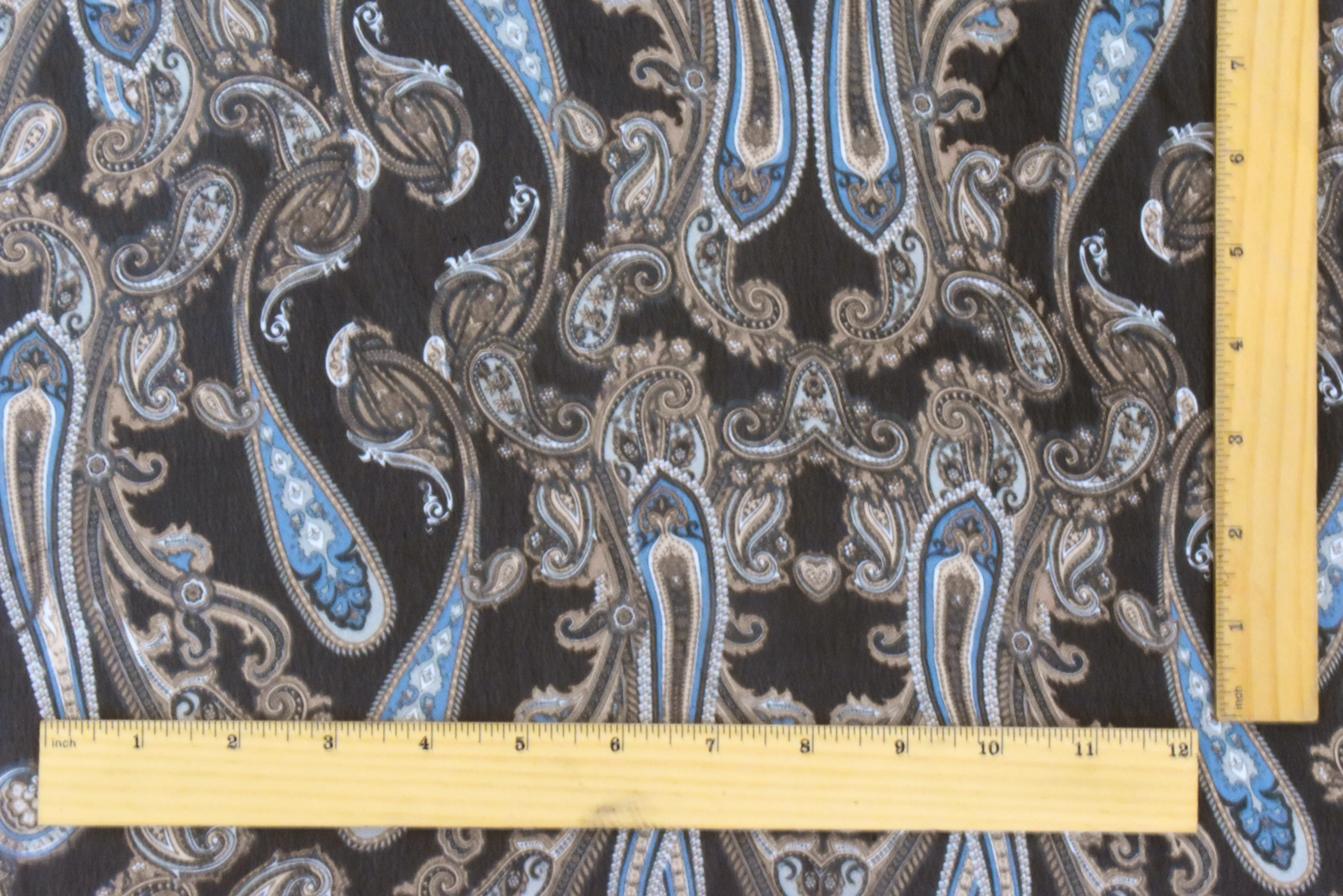Black-Blue-Multi Famous Designer Paisley Printed Rayon Chiffon Fabric - Image 5