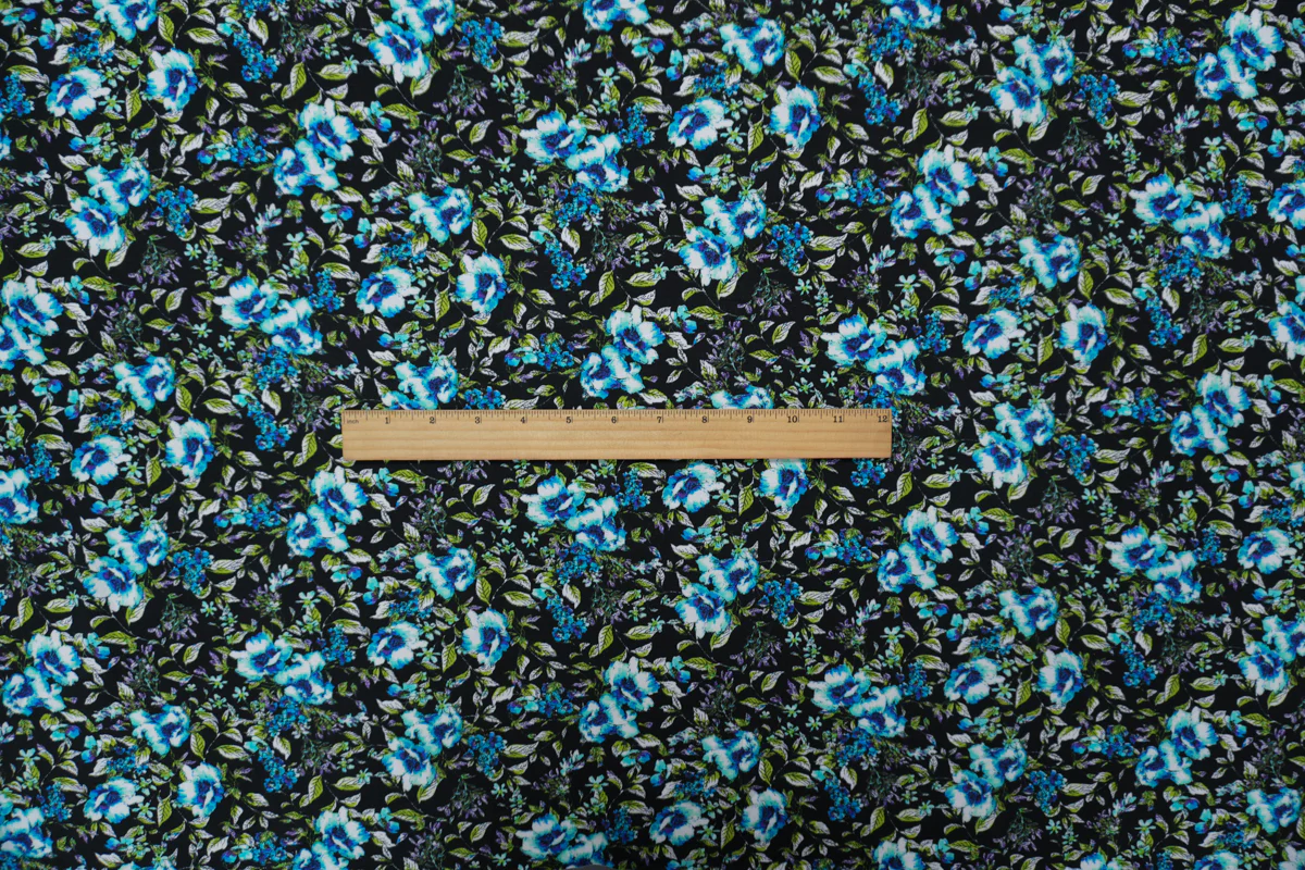 Black-Blue-Multi Rayon Floral Printed Challis Woven Fabric - Image 4