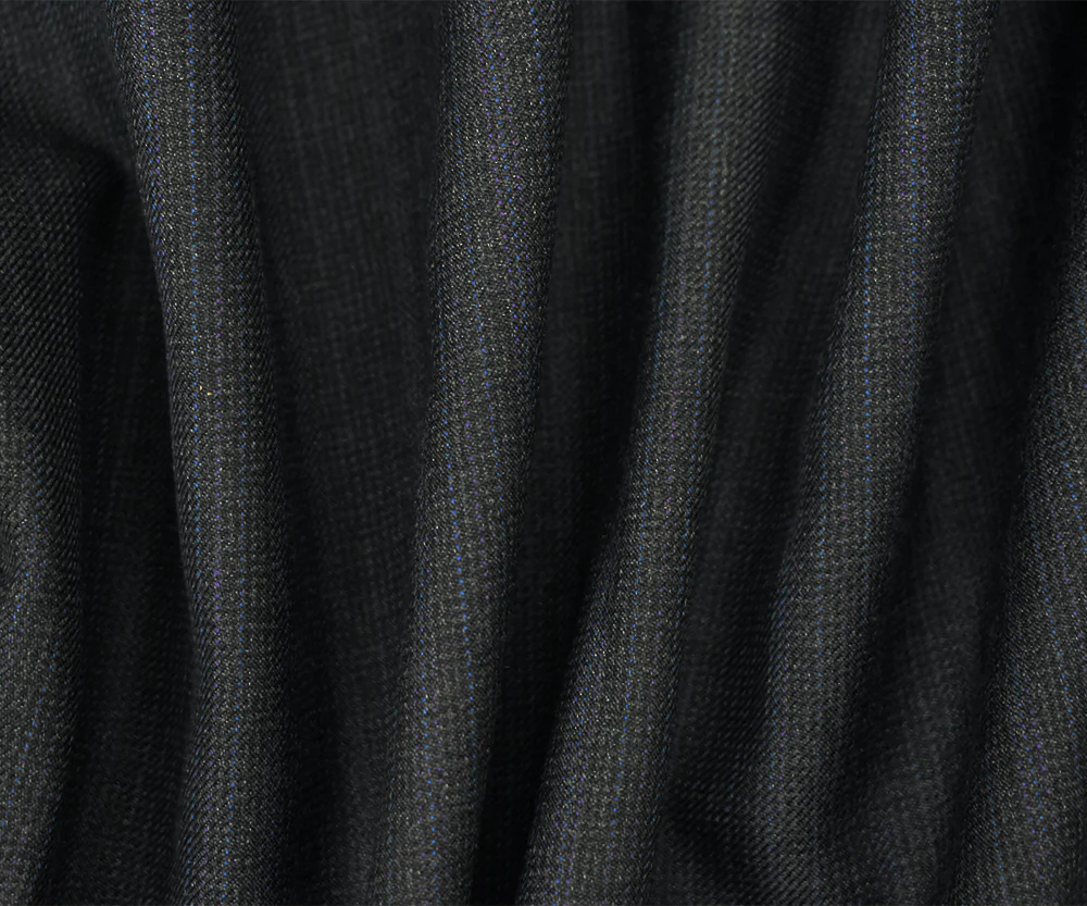Black-Blue-Multi Wool Polyester Texture Stripe Twill Suiting Woven Fabric - Image 2