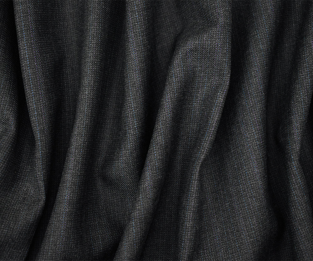 Black-Blue-Multi Wool-Polyester Texture Striped Woven Twill Suiting Fabric - Image 2