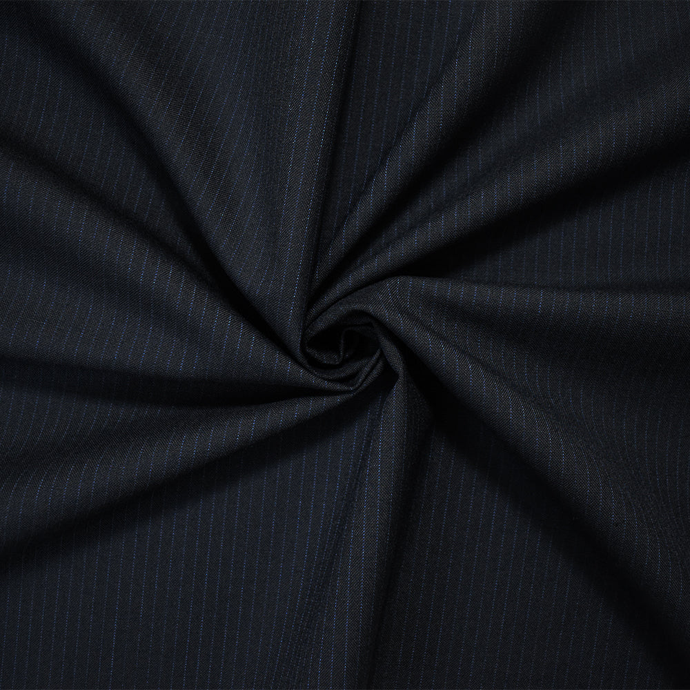 Black-Blue Wool-Polyester Japanese Vertical Stripe Shirting Woven Fabric