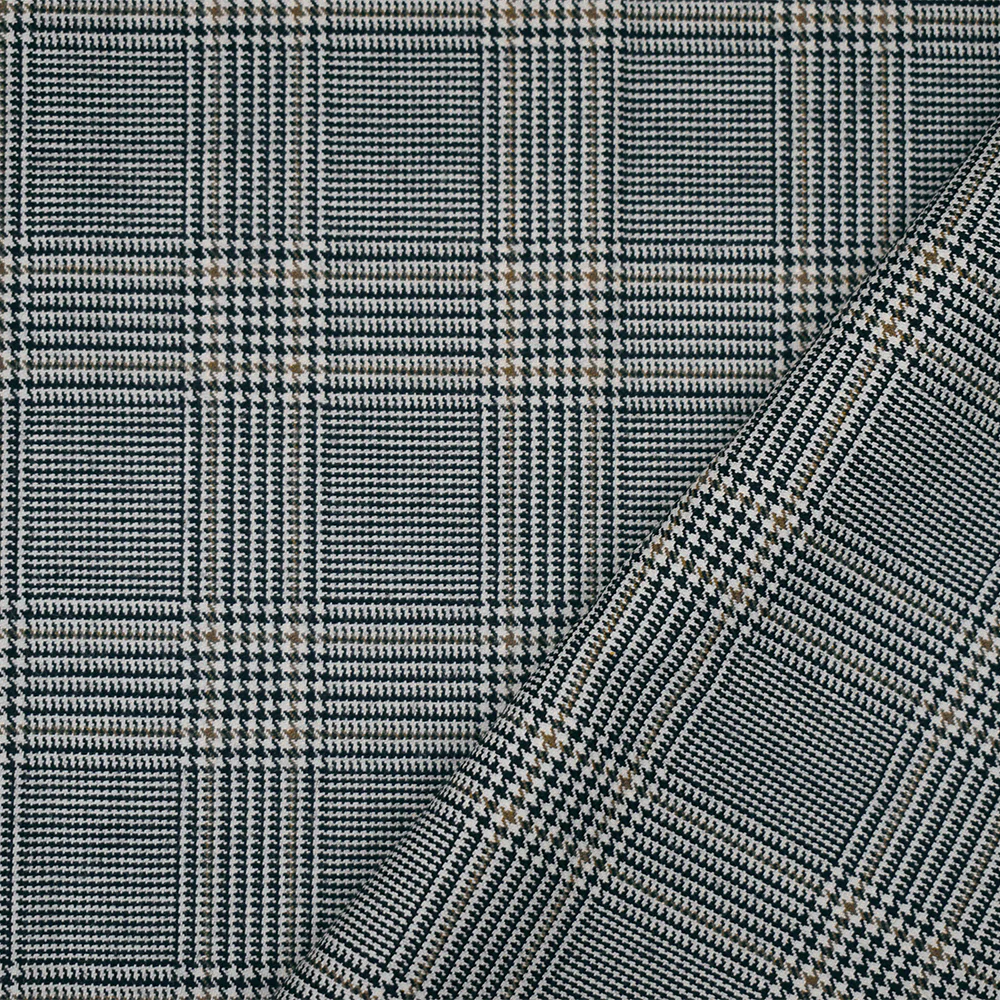 Black-Brown-White Polyester Wool Glen Plaid Woven Suiting Woven Fabric
