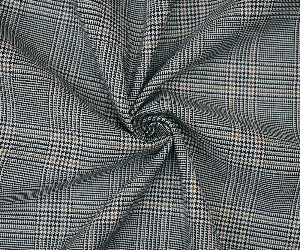Black-Brown-White Polyester Wool Glen Plaid Woven Suiting Woven Fabric - Image 3