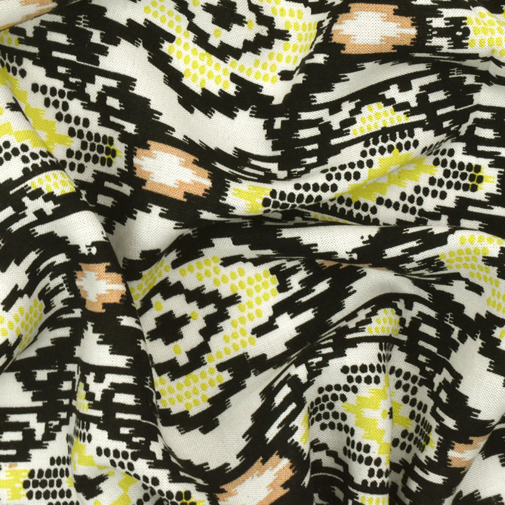 Black-Chartreuse-Multi Aztec Printed Challis Fabric - Image 2