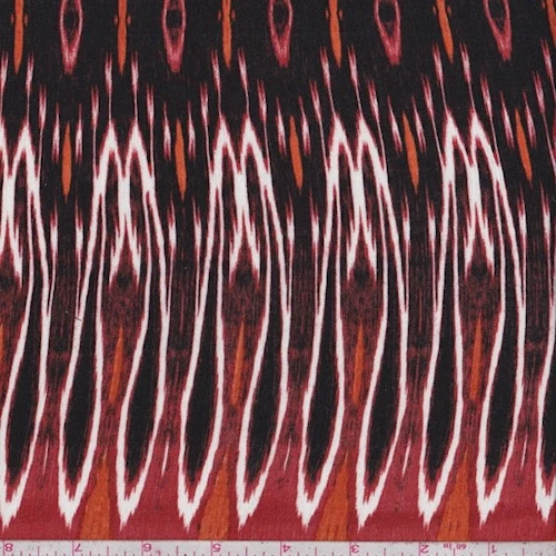Black/Crimson Flamestitch Diamond Rayon Crinkle Fabric