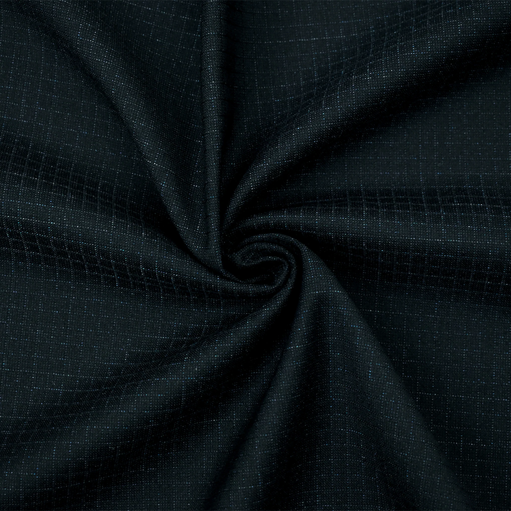Black-Deep Blue Poly-Wool Stretch Check Grid Shirting Woven Fabric