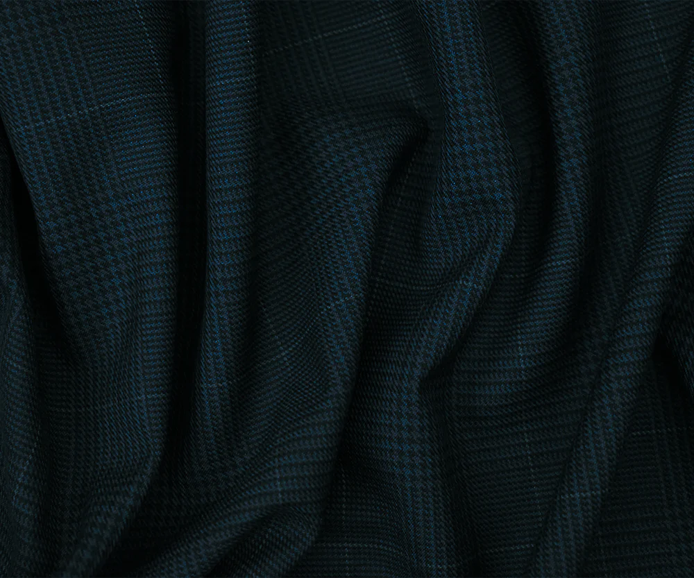 Black-Deep Teal-Multi Wool Polyester Glen Plaid Check Twill Suiting Fabric - Image 2