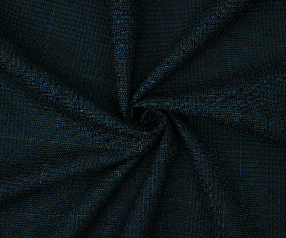 Black-Deep Teal-Multi Wool Polyester Glen Plaid Check Twill Suiting Fabric - Image 3