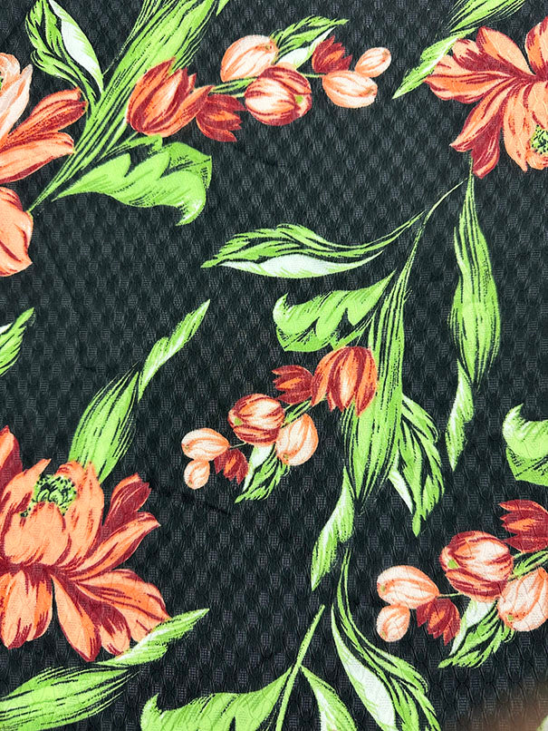 Black Floral Print Jacquard Chiffon Fabric - Image 2