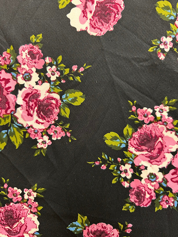 Black Floral Print Scuba Knit Fabric - Image 2