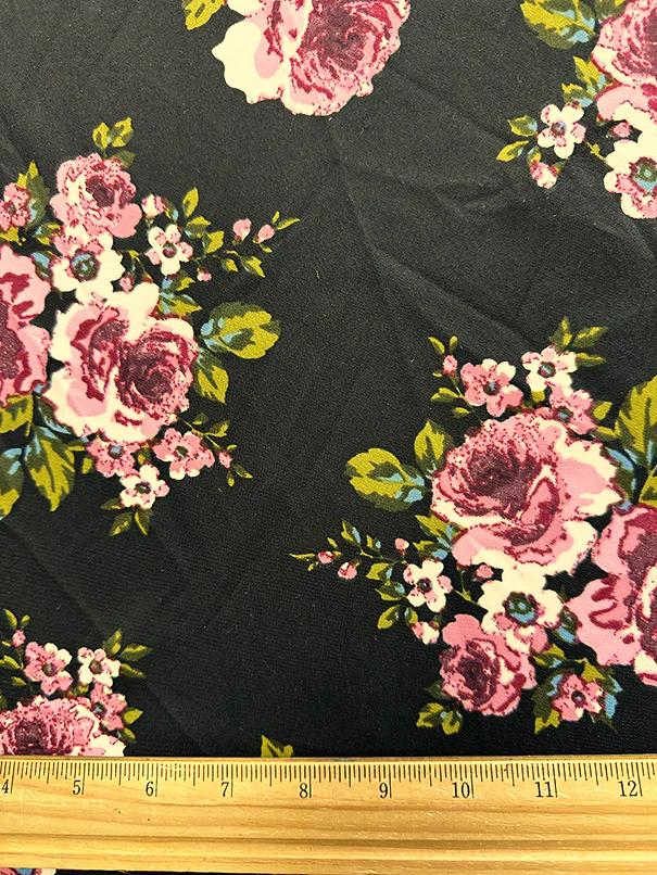 Black Floral Print Scuba Knit Fabric - Image 3