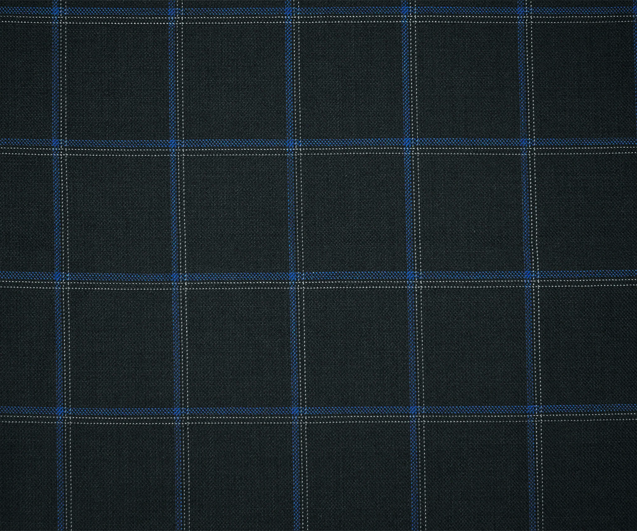 Black-Gray-Blue Poly-Wool Check-Plaid Shirting Twill Woven Fabric - Image 4