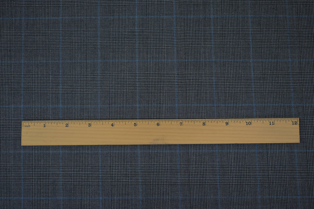 Black-Gray-Blue Wool Polyester Glen Plaid Check Shirting Woven Fabric - Image 5