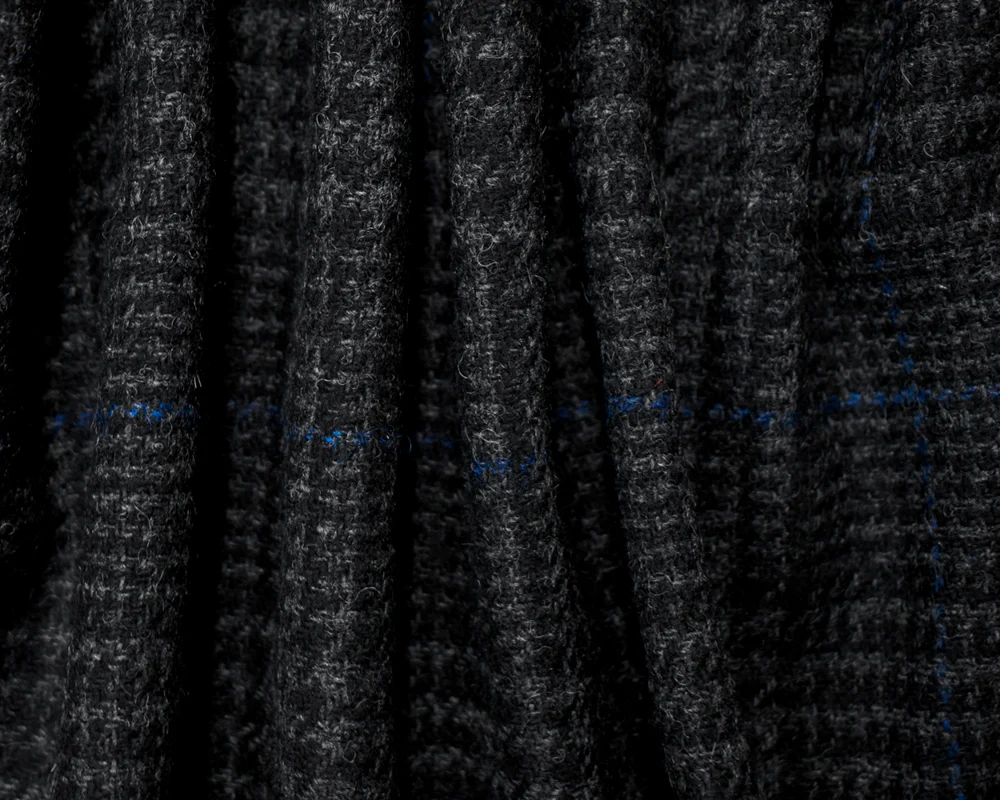 Black-Gray-Blue Wool Rayon Plaid Twill Woven Jacketing Fabric - Image 3