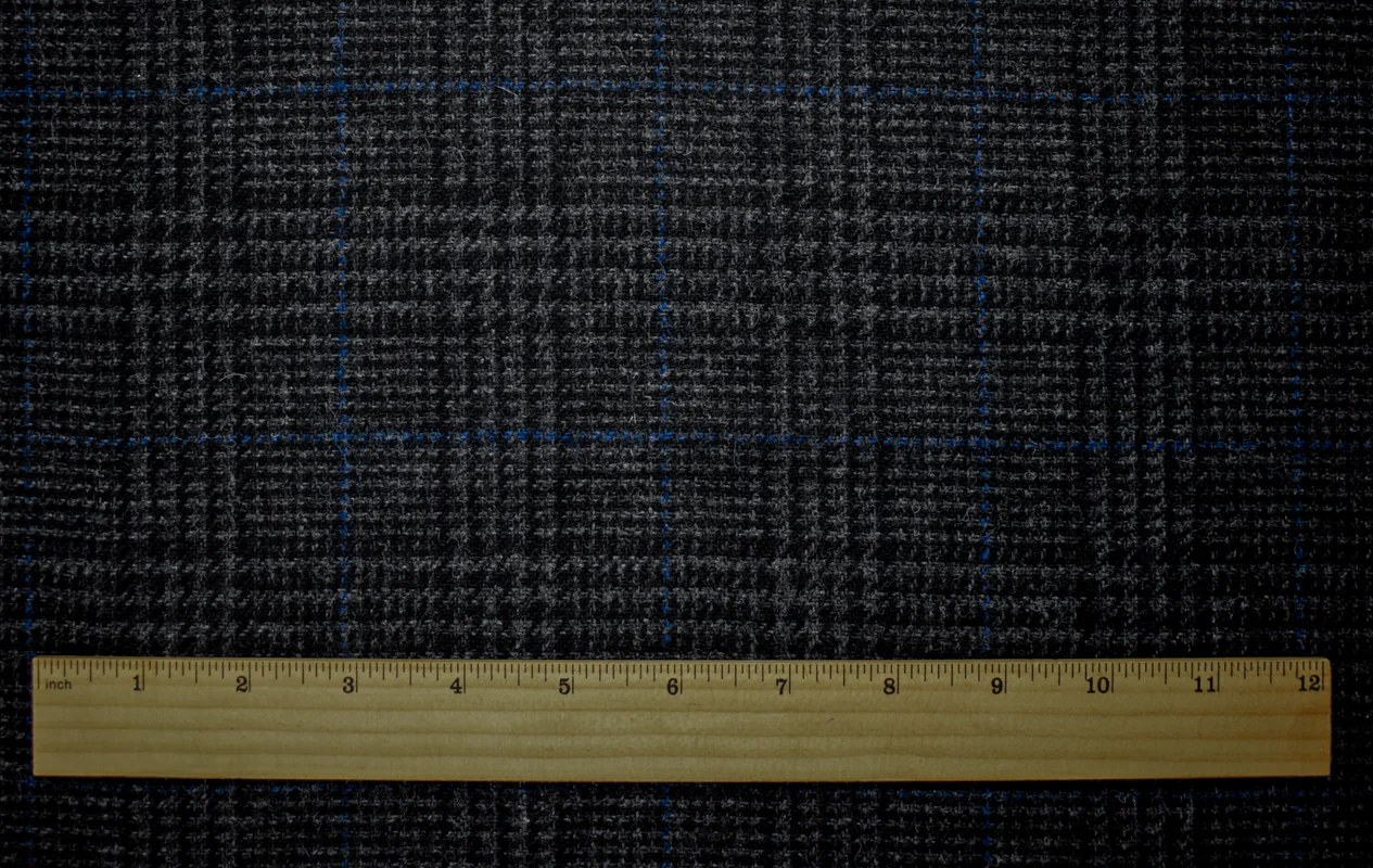 Black-Gray-Blue Wool Rayon Plaid Twill Woven Jacketing Fabric - Image 5