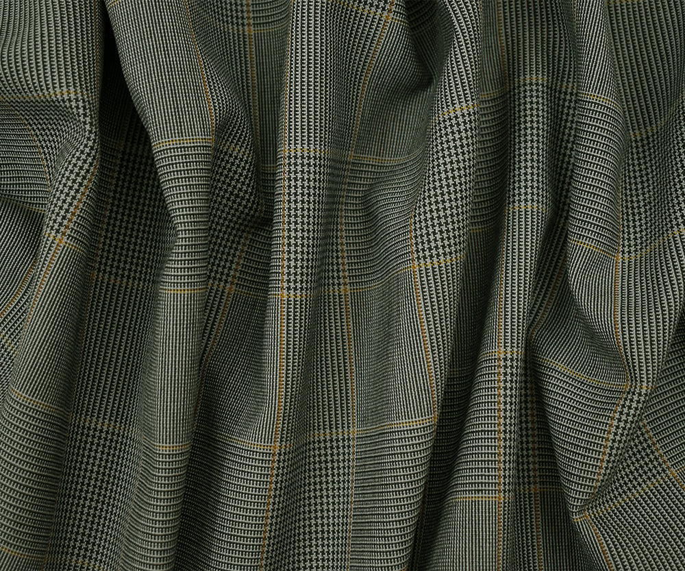 Black-Gray-Dijon Poly-Wool Check Glen Plaid Woven Suiting Fabric - Image 2