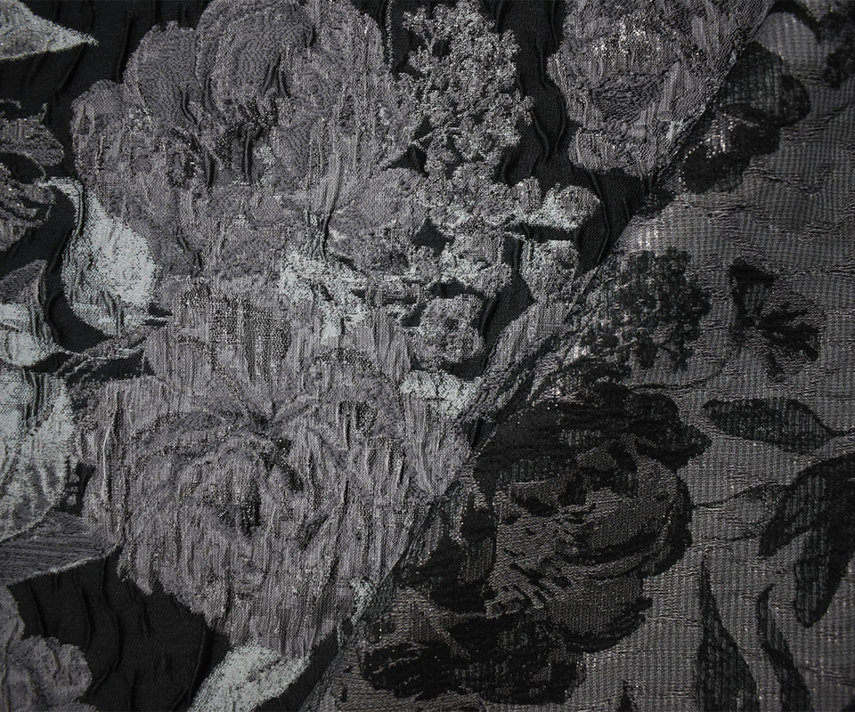 Black-Gray Floral Jacquard Matelasse Brocade Woven Fabric - Image 2