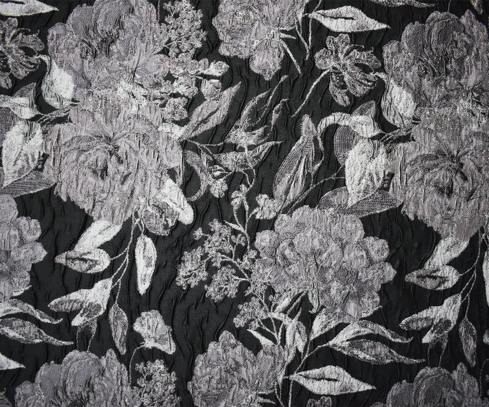Black-Gray Floral Jacquard Matelasse Brocade Woven Fabric - Image 4
