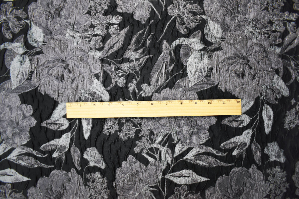 Black-Gray Floral Jacquard Matelasse Brocade Woven Fabric - Image 5