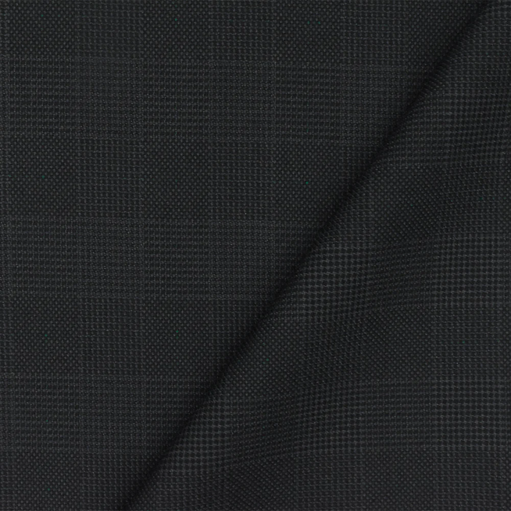 Black-Gray-Green Plaid Poly-Wool Woven Suiting Fabric - Image 4