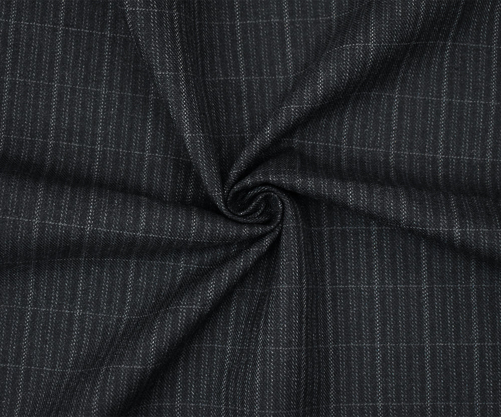Black-Gray Polyester Wool Plaid Striped Pattern Twill Suiting Fabric - Image 3