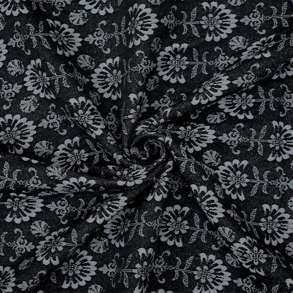 Black-Gray Rayon Blend Stretch Spandex Floral Bengaline Jacquard Fabric