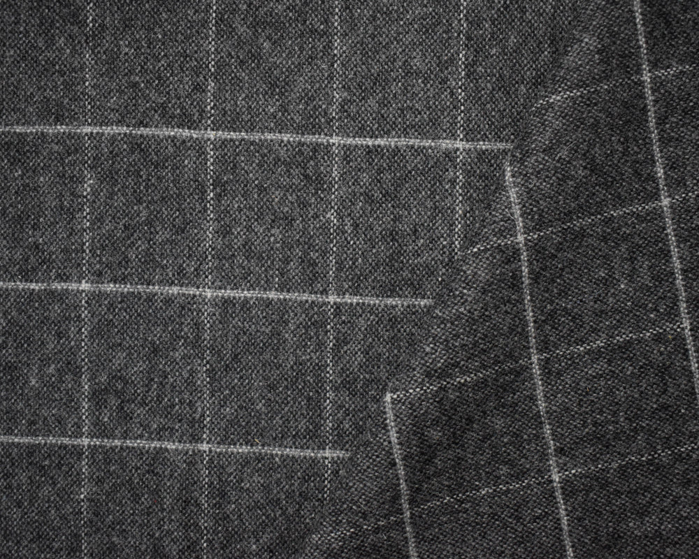 Black-Gray Wool Poly Japanese Grid-Check Woven Jacketing Fabric - Image 2