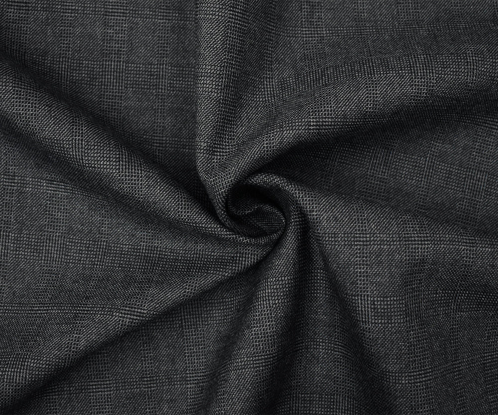 Black-Gray Wool Polyester Check Plaid Dobby Suiting Fabric - Image 3