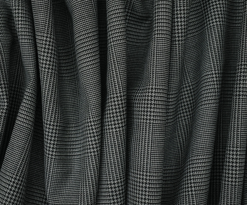 Black-Gray Wool Polyester Glen Plaid Suiting Woven Fabric - Image 2