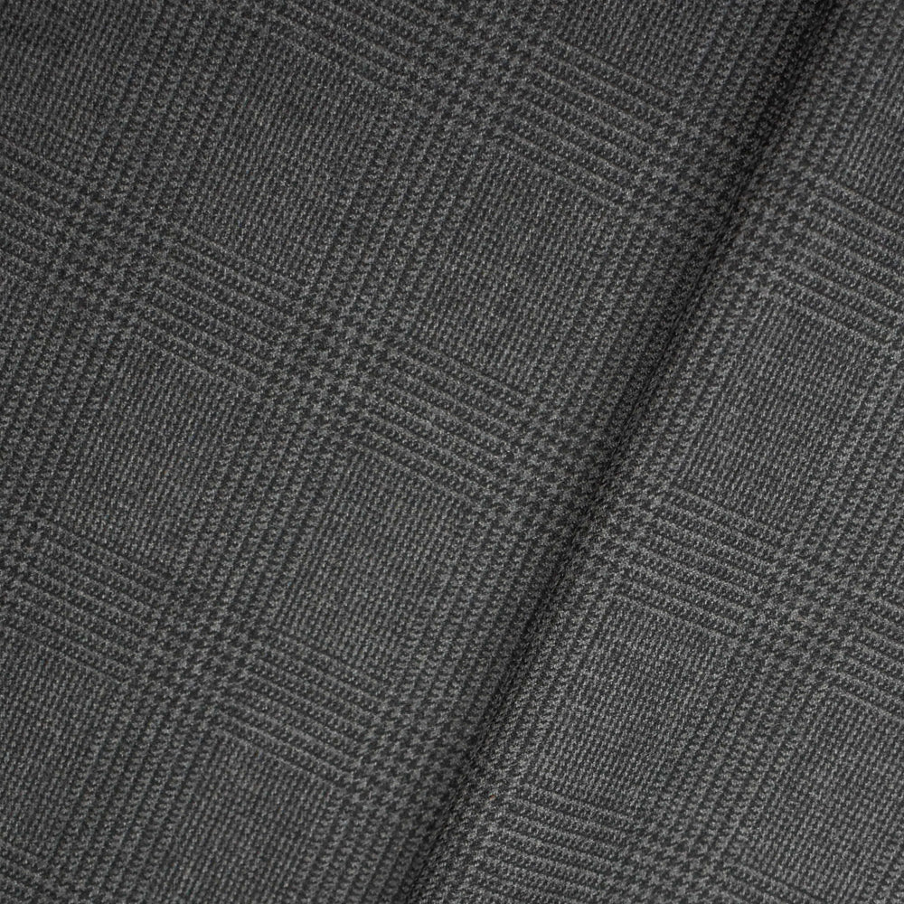 Black-Gray Wool-Polyester Glen Plaid Suiting Woven Fabric