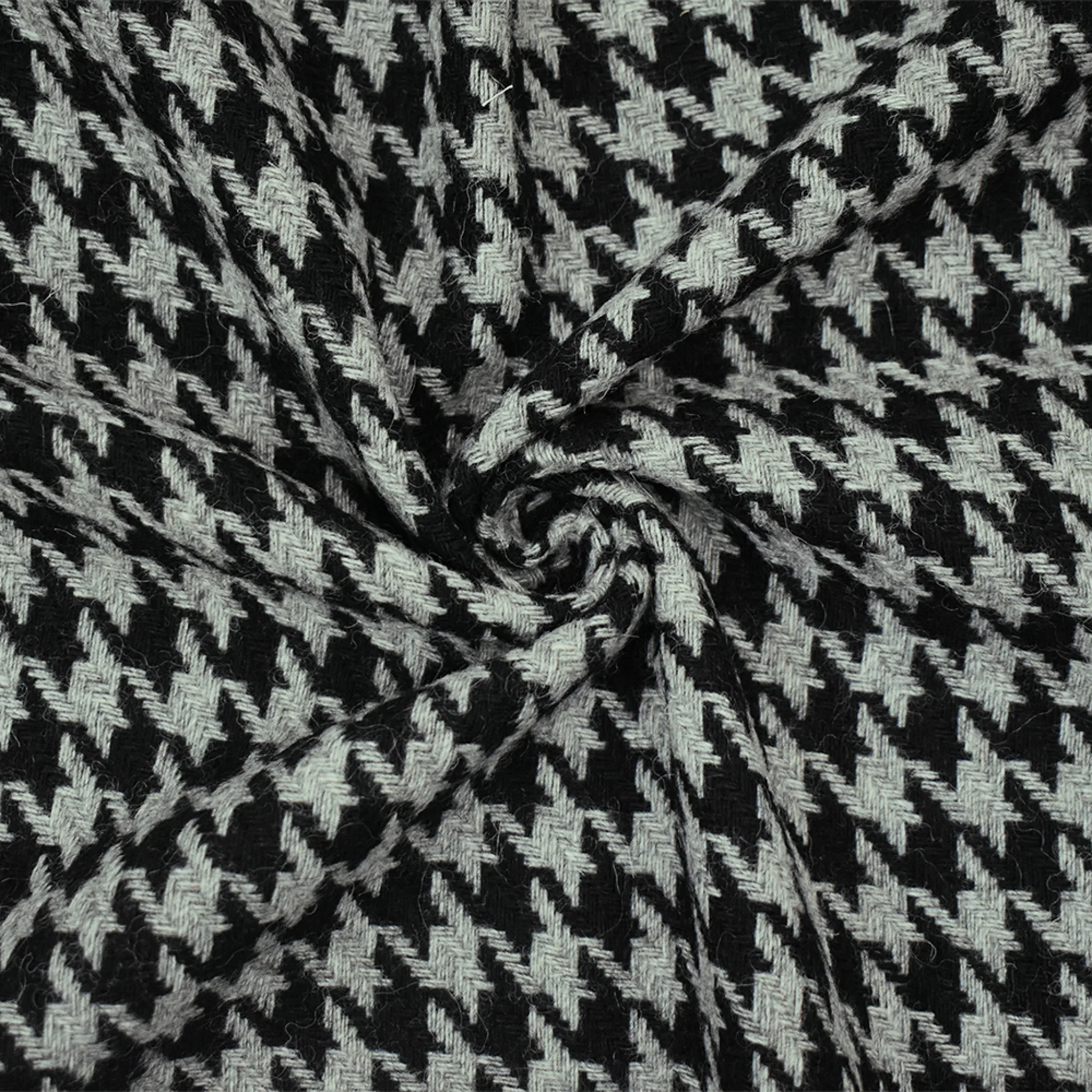 Black-Gray Wool-Polyester Houndstooth Woven Jacketing Fabric