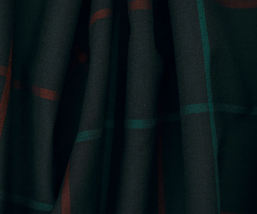 Black-Green-Red Wool Polyester Check Woven Shirting Fabric - Image 2
