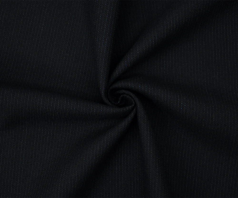 Black-Gunmetal Blue Wool-Poly Striped Suiting Woven Fabric - Image 3