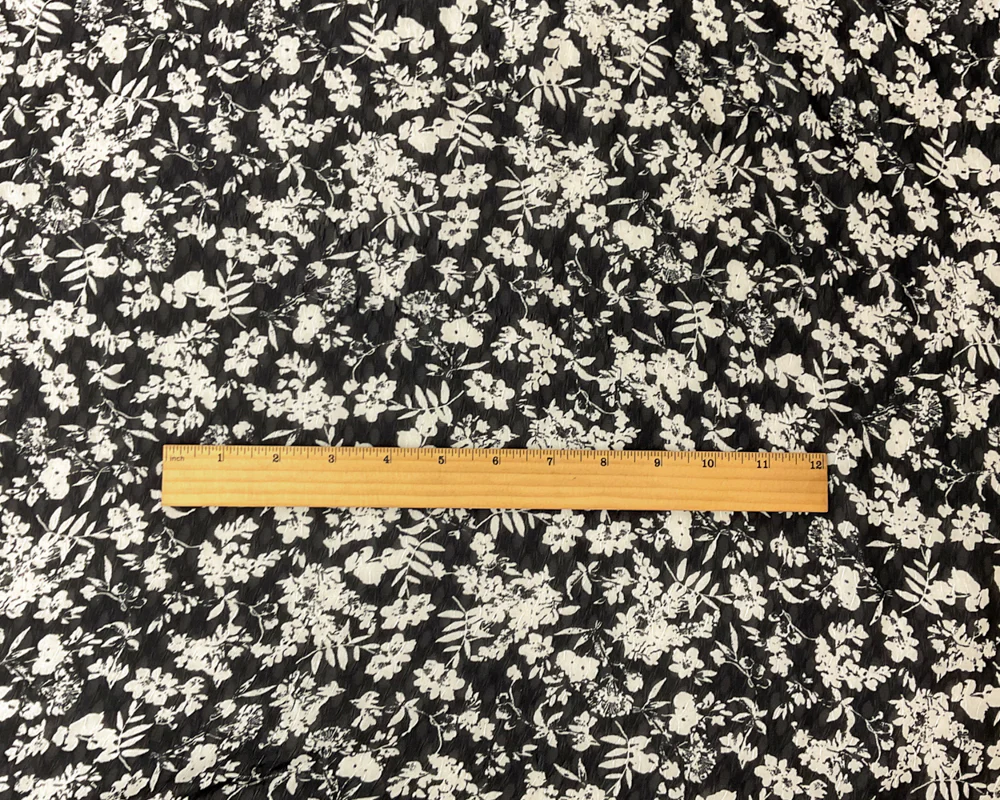 Black-Ivory Poly Floral Printed Ogee Shape Dobby Chiffon Woven Fabric - Image 4